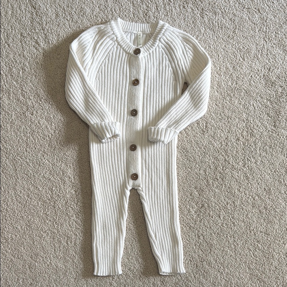 OAT Cream Ribbed Kids Jumpsuit